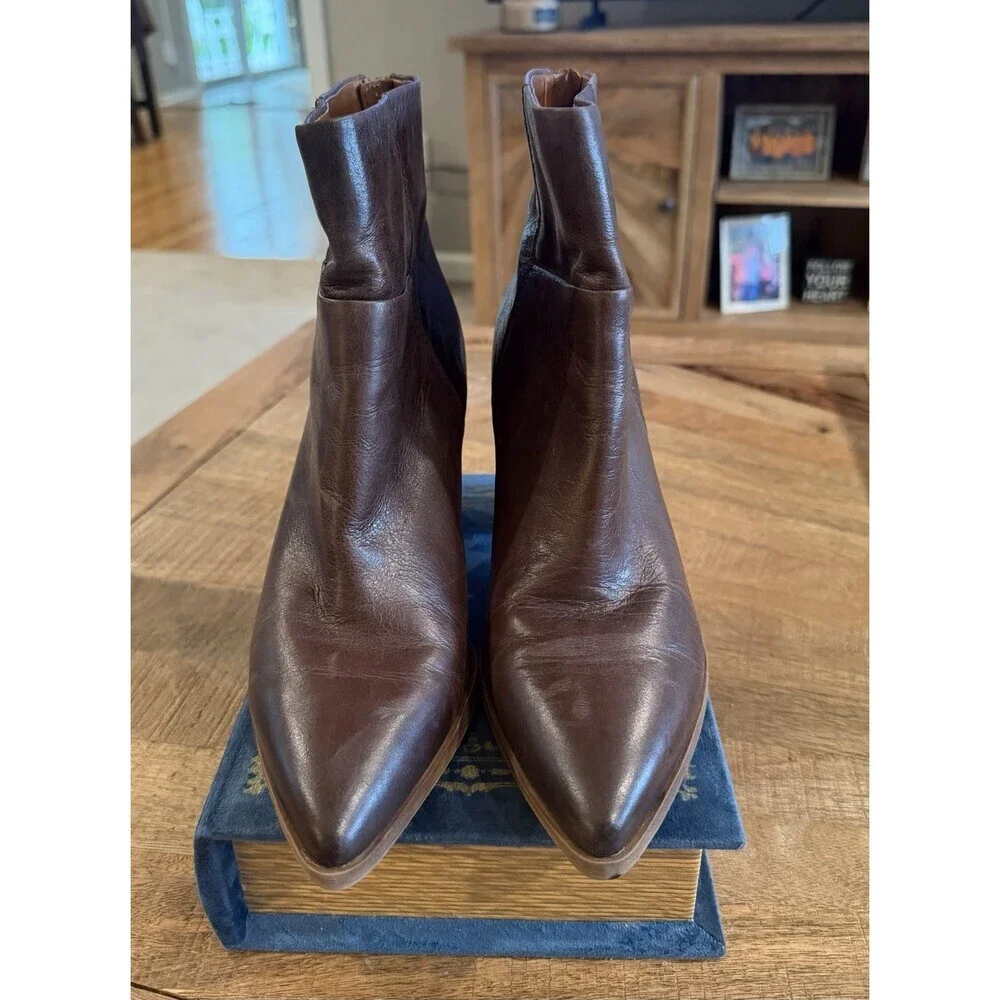 Franco Sarto Marmalade Bootie 8.5 Brown Leather Pointed Toe Block Heel